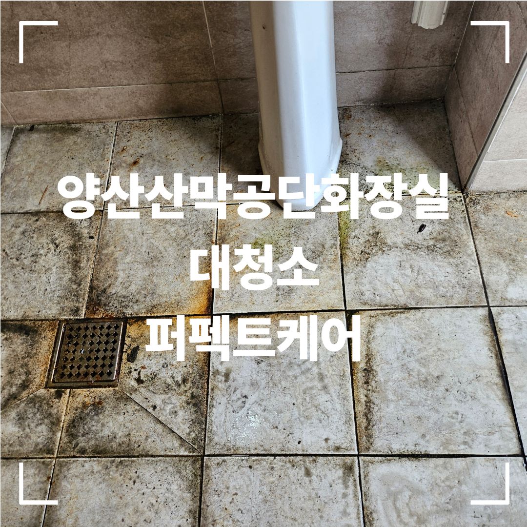 양산 산막공단 화장실 청소 전 바닥과 배수구 주변 오염